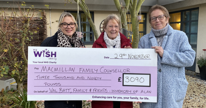 £3,090 raised to help fund counsellor for family members of cancer sufferers